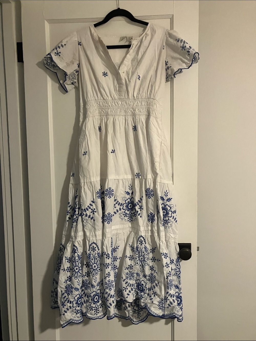Joie White Maxi Dress with Blue Floral Embroidery